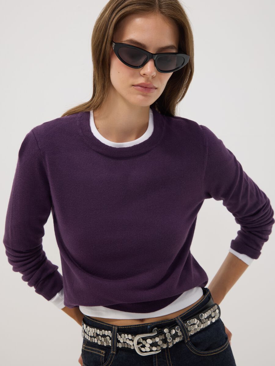 Purple regular-fit long-sleeved crew-neck top_0