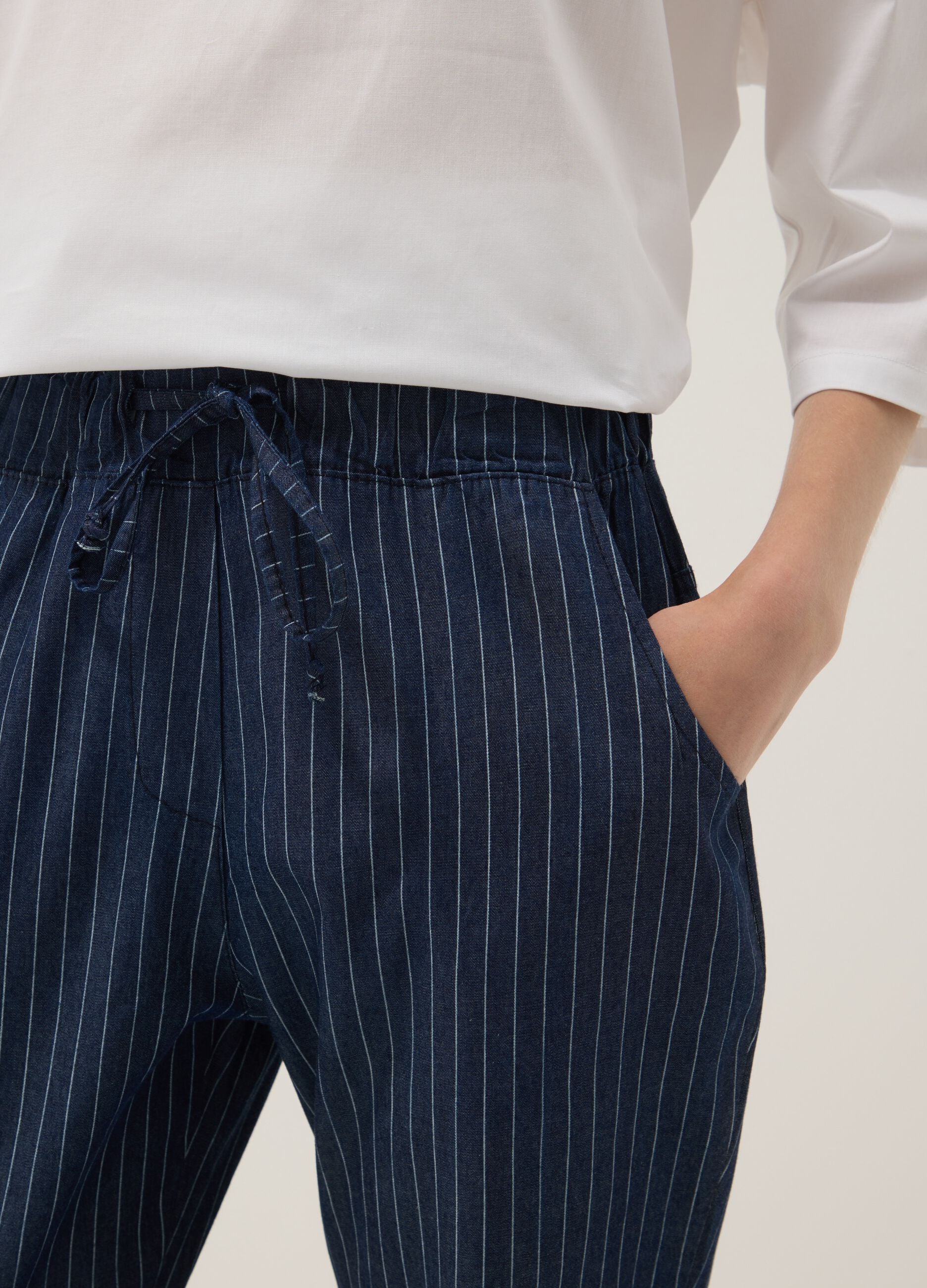 Blue pure cotton striped trousers