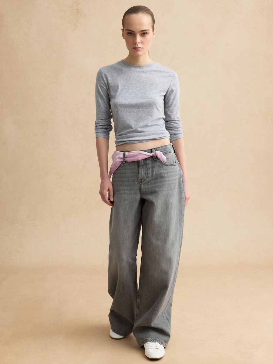 Grey Wide Leg Pure Cotton Jeans_0