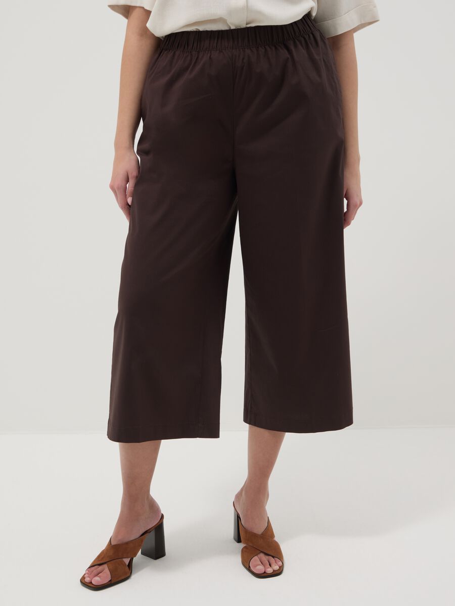 Pantaloni marroni in cotone elasticizzato wide leg_1