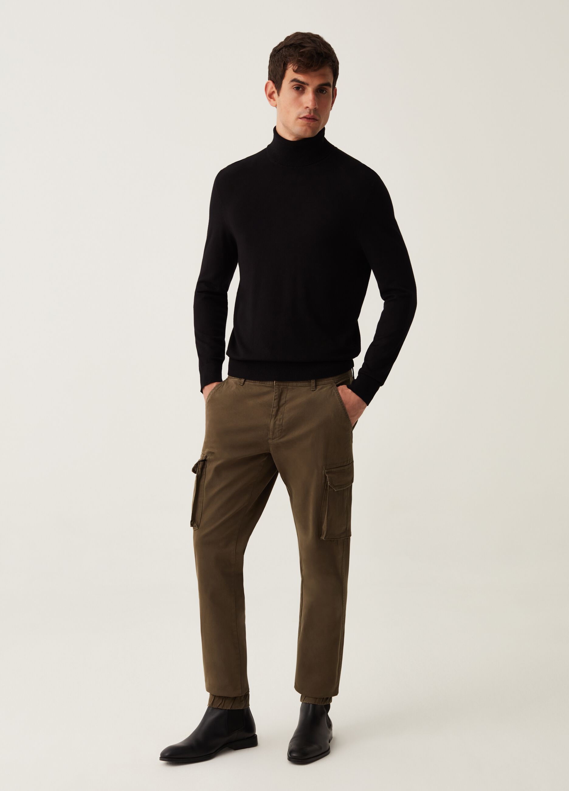 Pantalone cargo cuff hem in cotone stretch_0