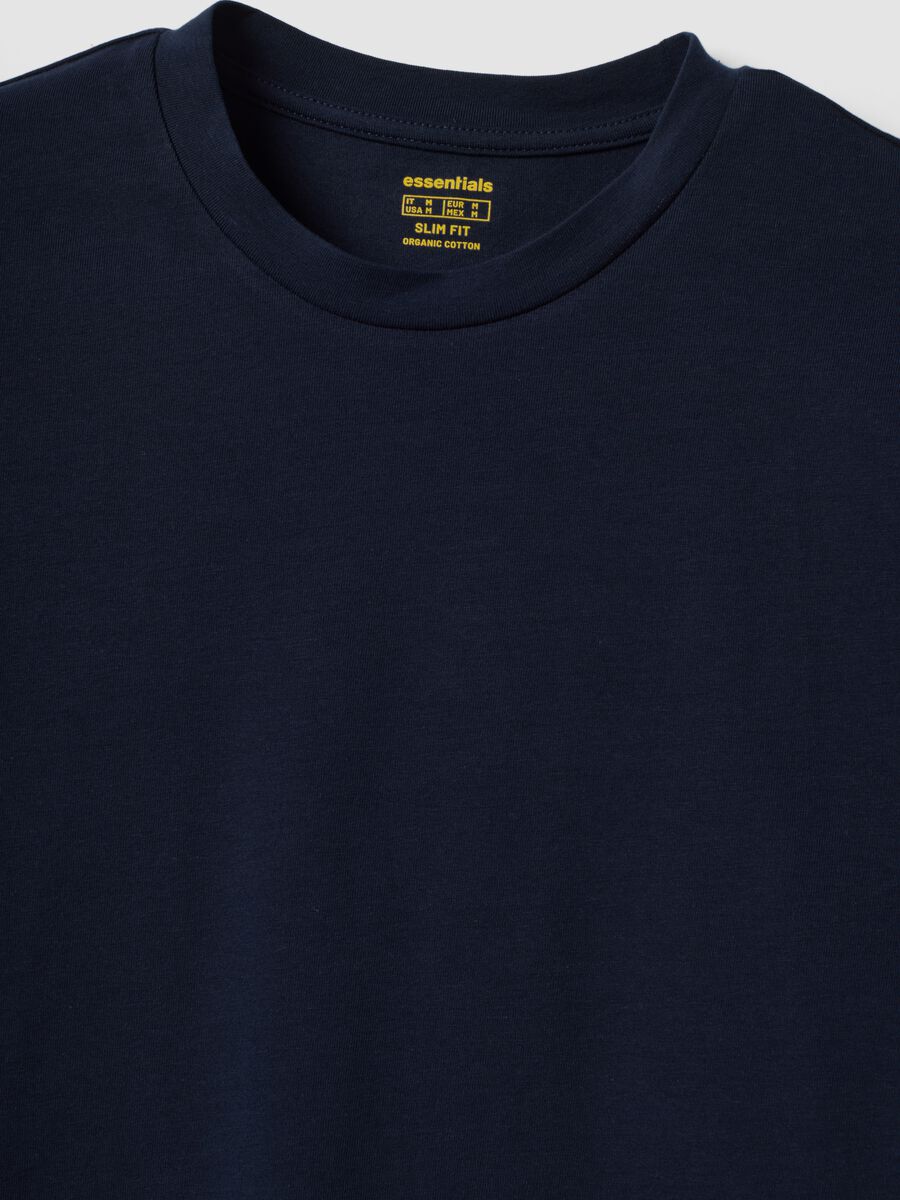 T-shirt blu in cotone organico a maniche corte slim fit_5