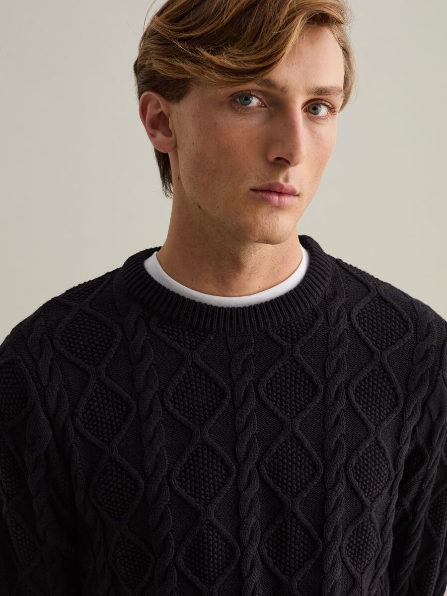 Pullover a trecce con motivo a rombi_3