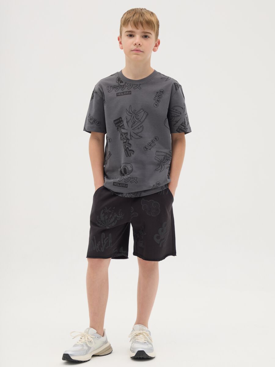 Shorts da ragazzo in puro cotone nero regular fit_0