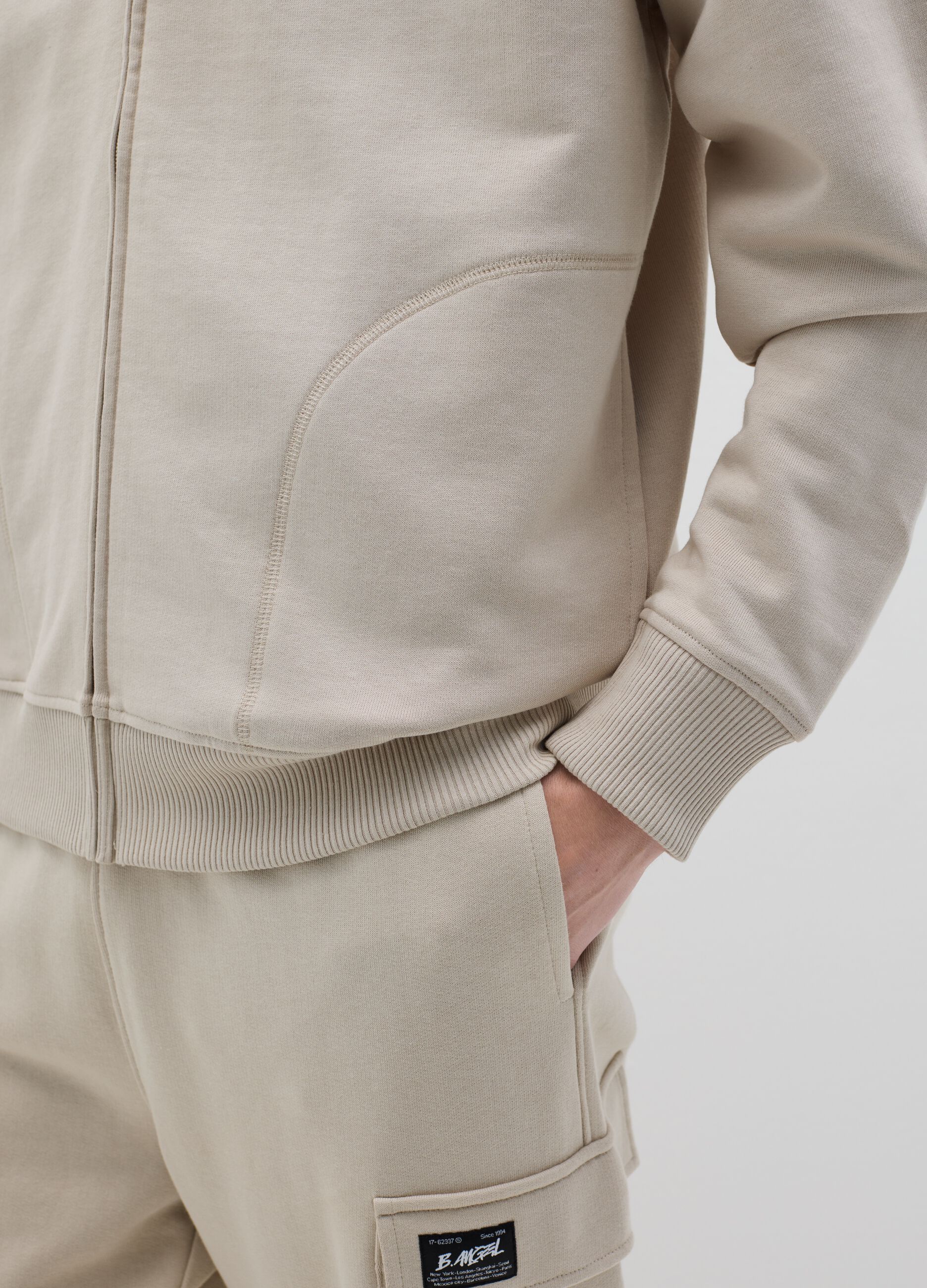 Over-fit full-zip sweatshirt in cotton with hood