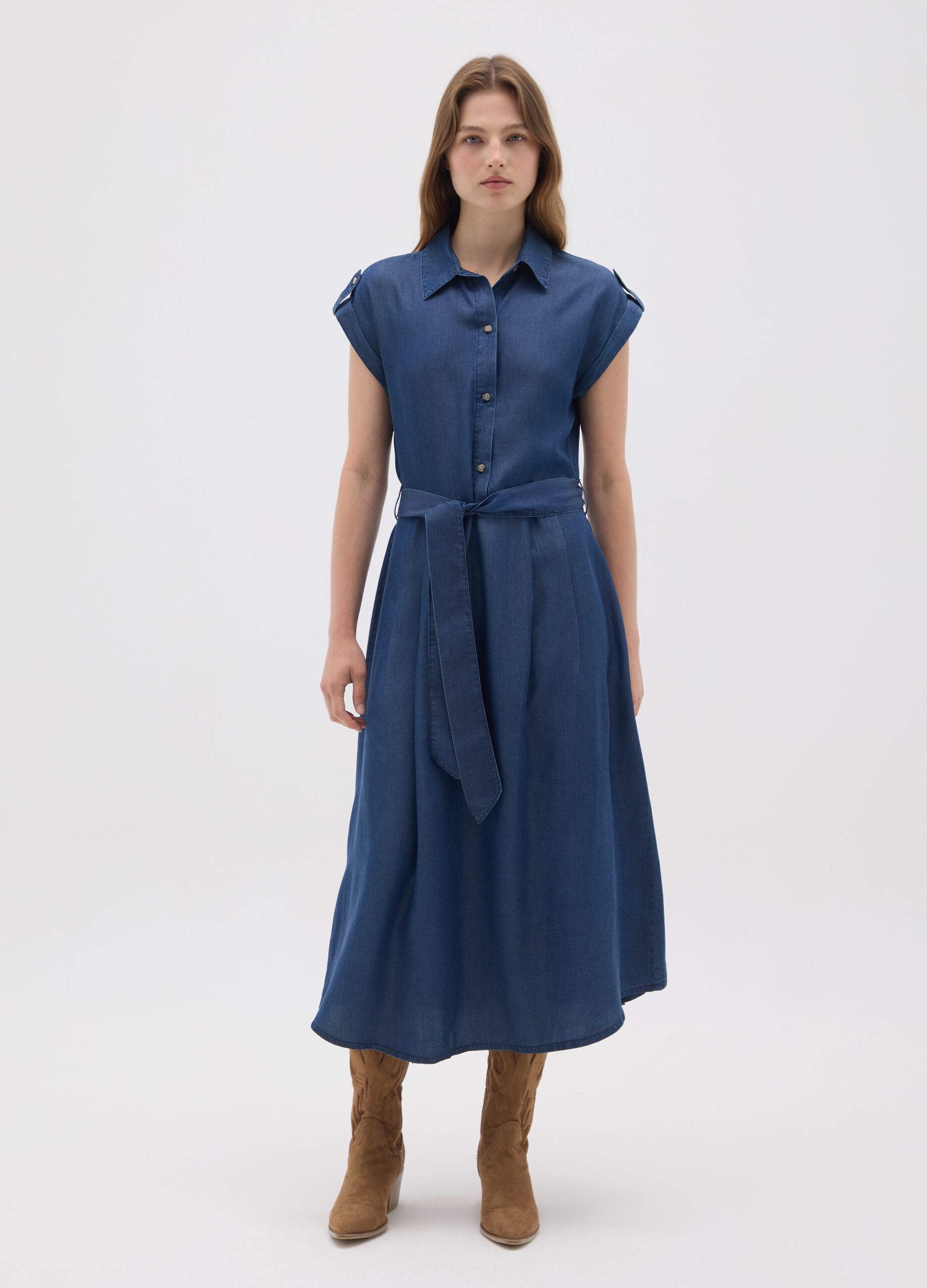 Abito chemisier da donna in lyocell blu