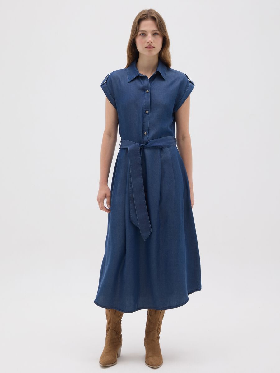 Women's blue lyocell shirt dress_0