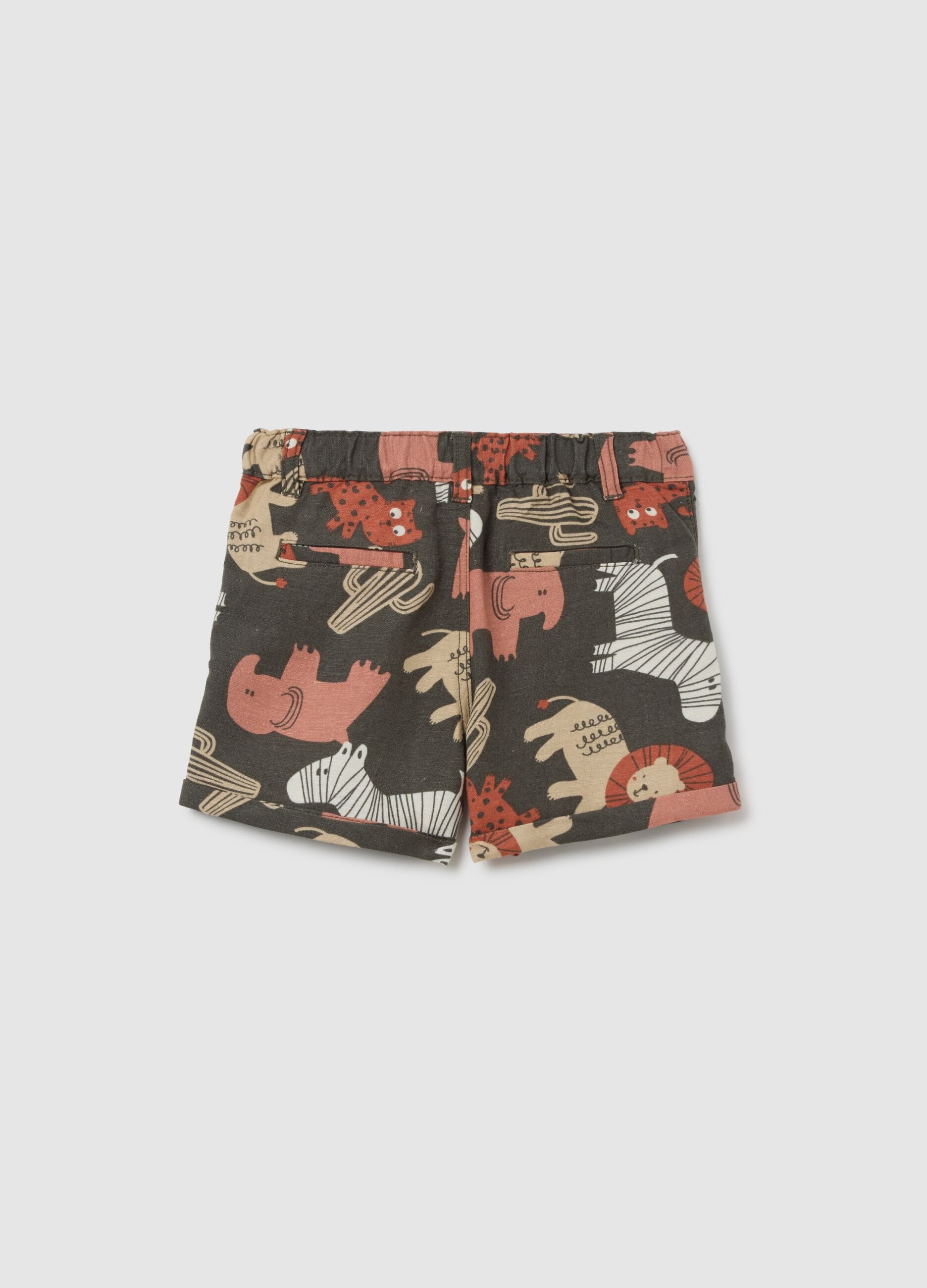 Multicoloured regular fit children's shorts in viscose and linen blend