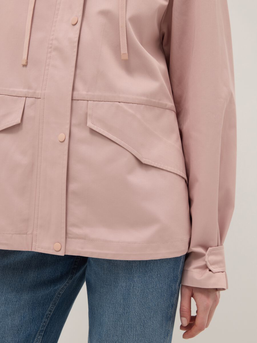 Pink Regular Fit Cotton Blend Jacket with Zip and Hood_3