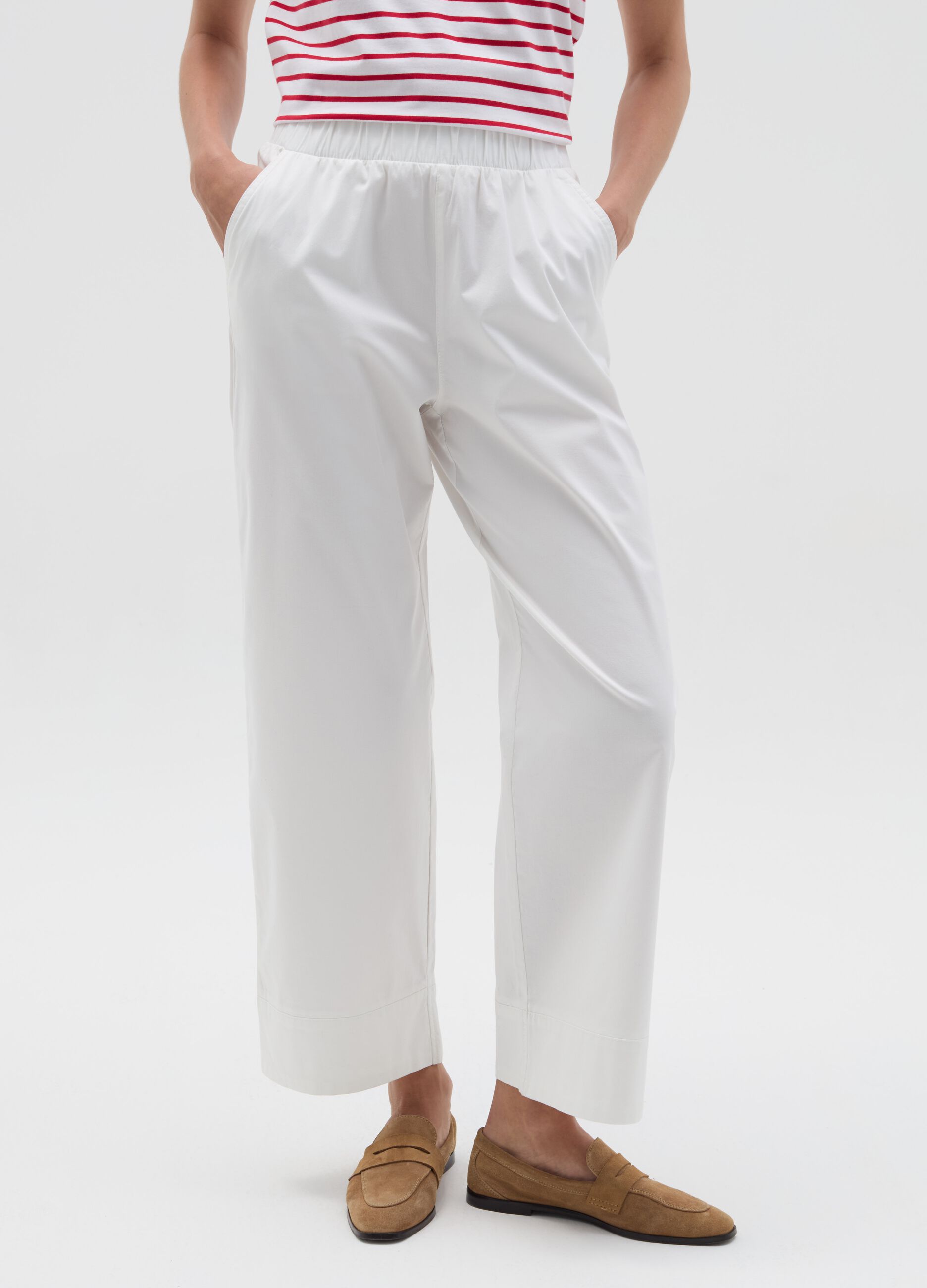 Pantalone a gamba larga in cotone stretch