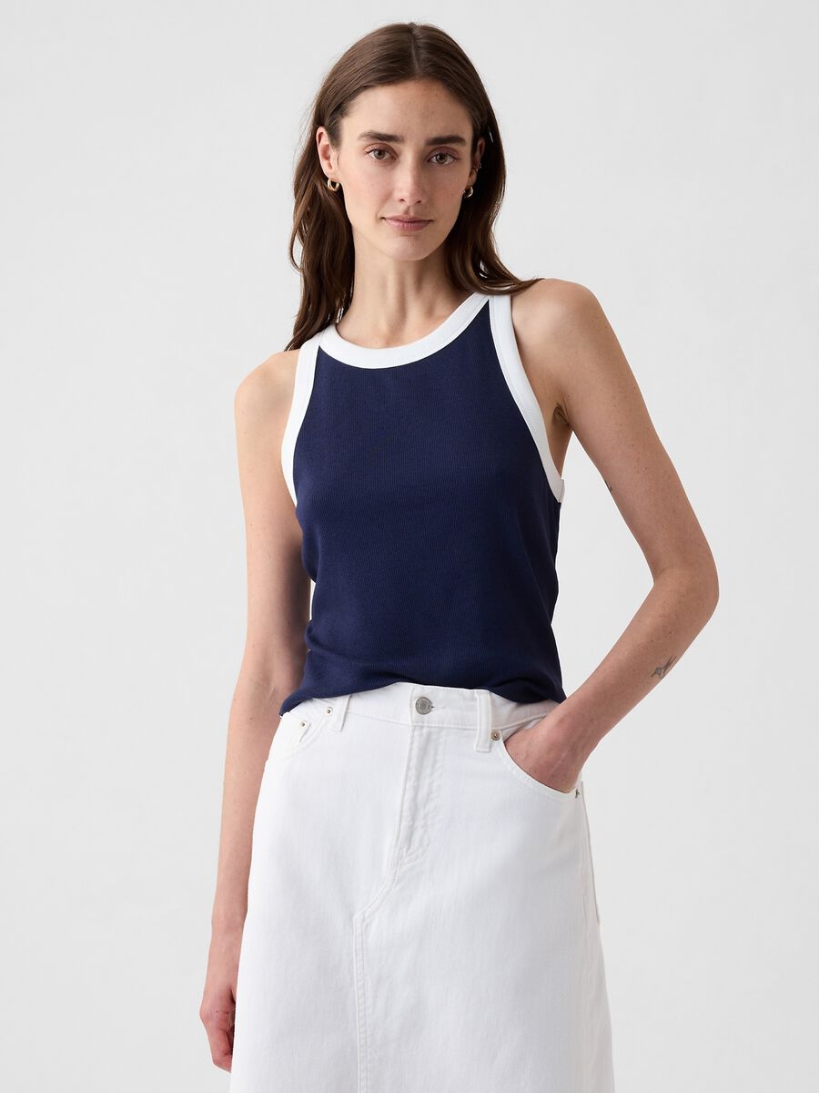 Ribbed crop tank top with halter neck_0