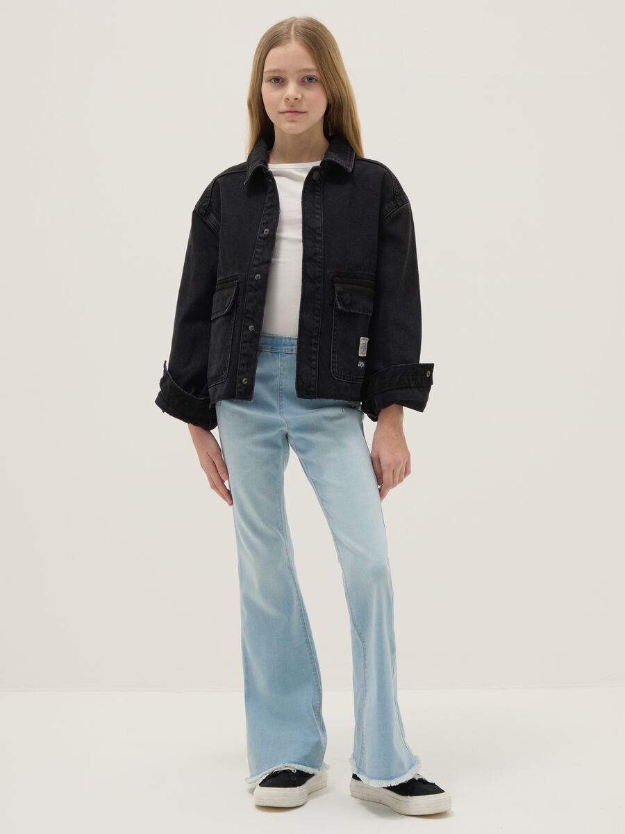 Girls' Stretch Cotton Flare Jeggings in Blue_0