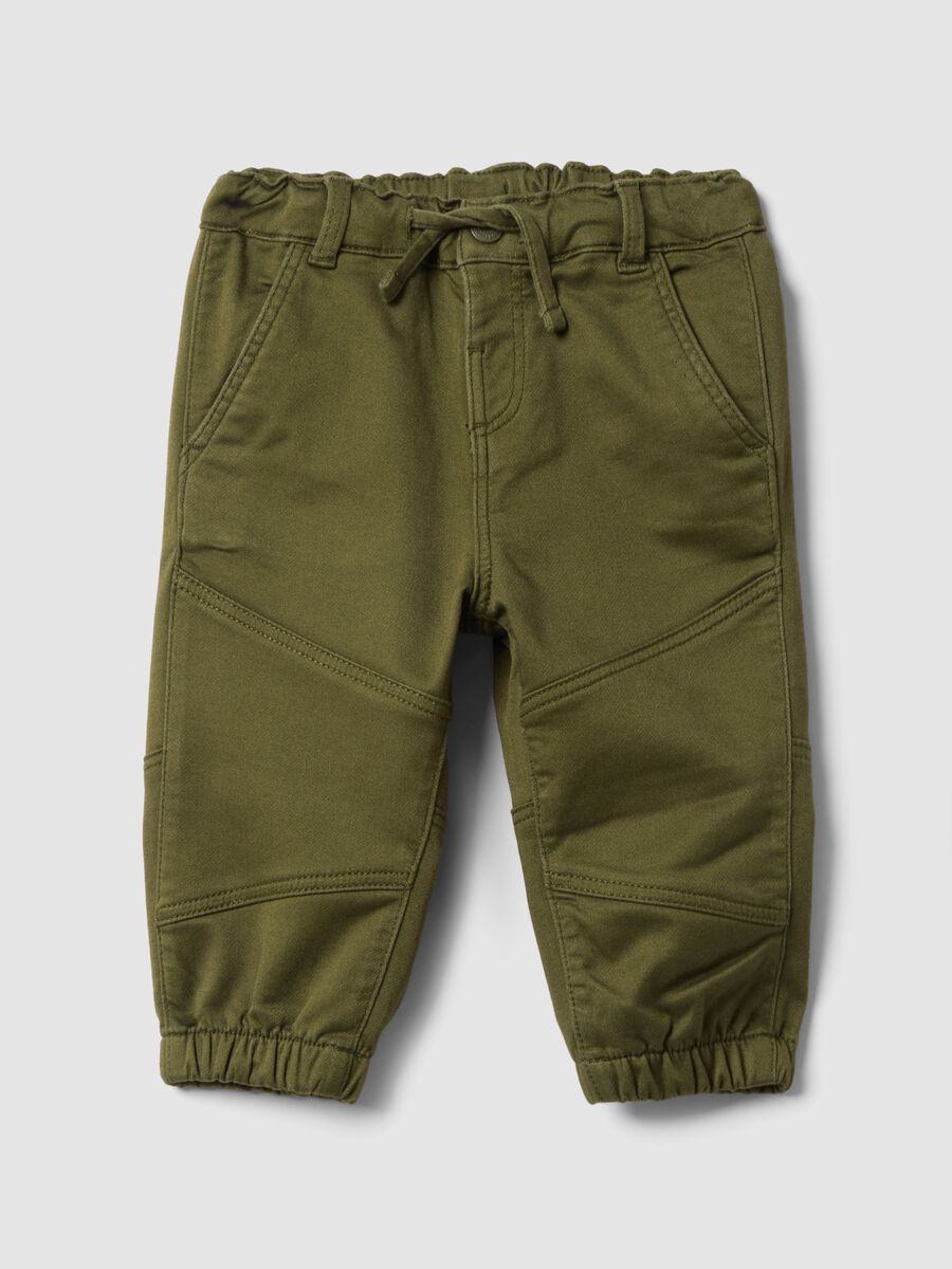 Green stretch cotton jogger trousers with drawstring, oversized fit for baby boy_0