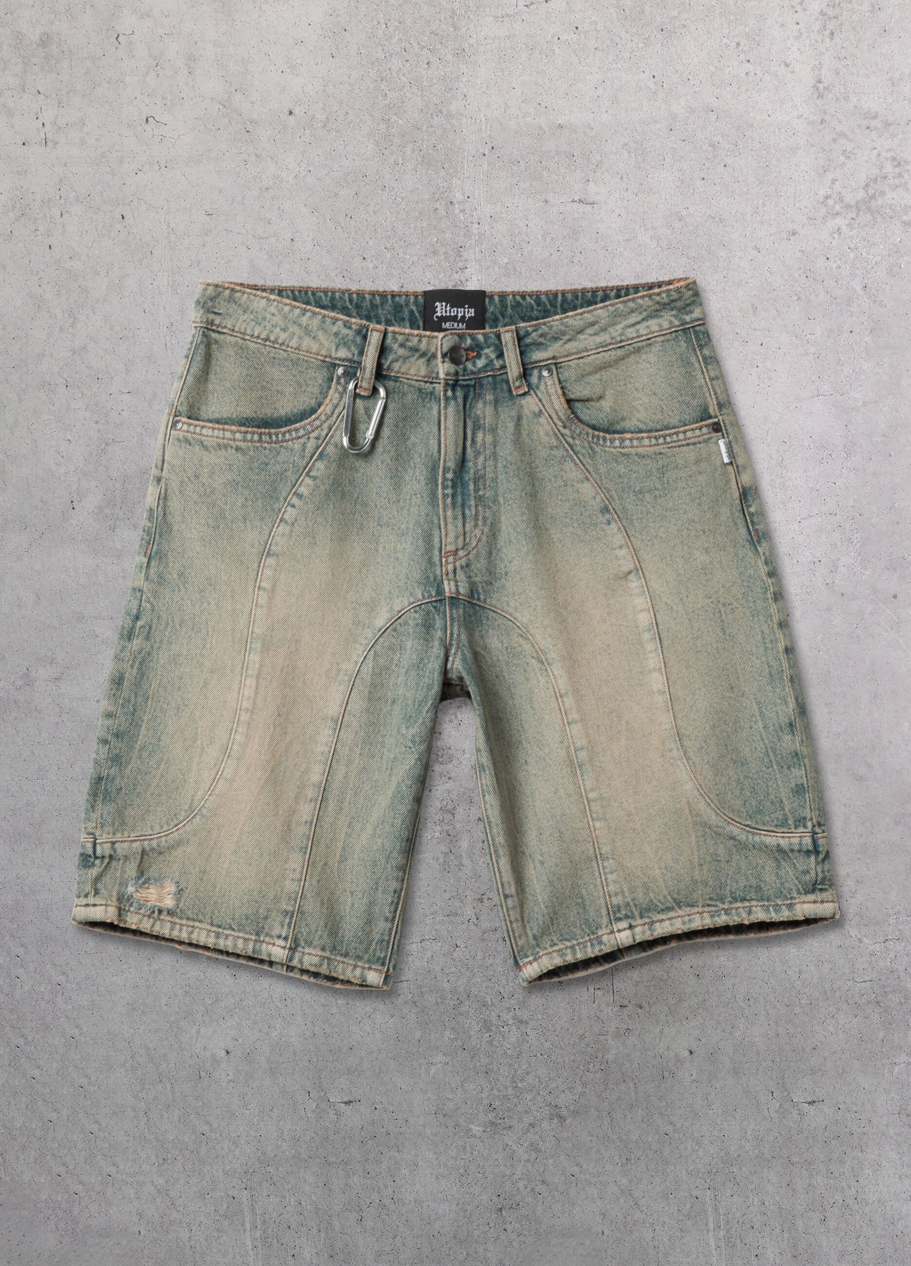 Washed Light Blue & Tea Denim Shorts