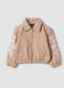 Beige wool-blend jacket with zip and floral embroidery_0