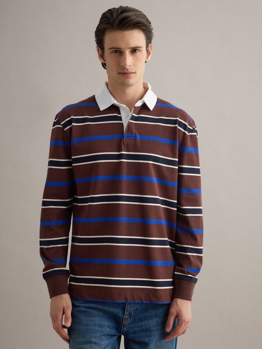 Polo a maniche lunghe in puro cotone a righe multicolor regular fit_1