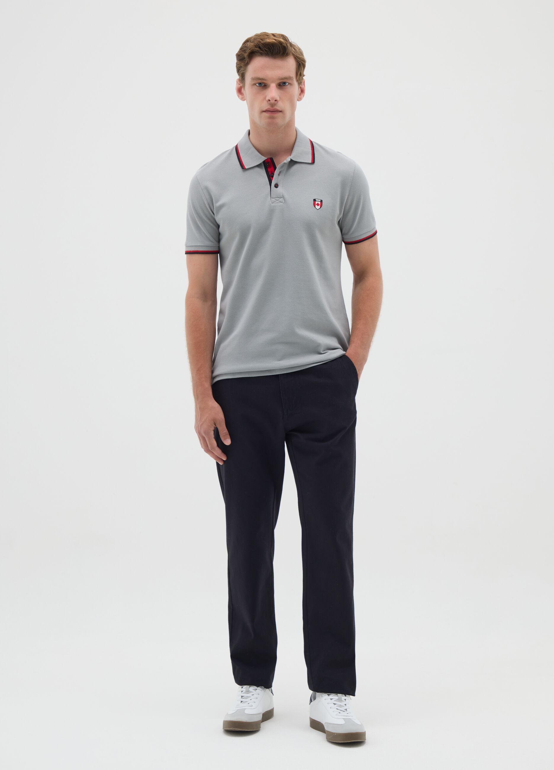 Men's grey regular fit polo shirt in pure cotton