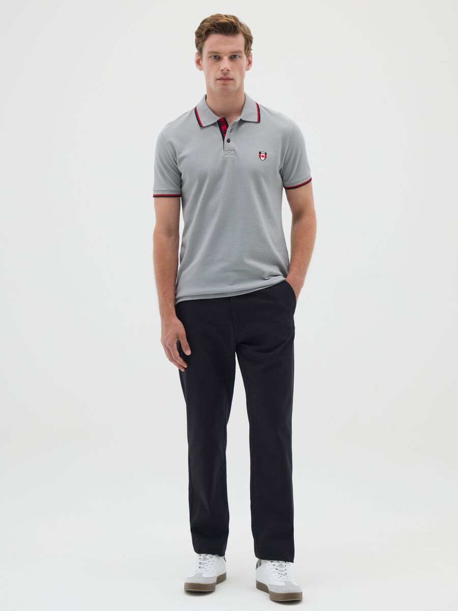 Men's grey regular fit polo shirt in pure cotton_1