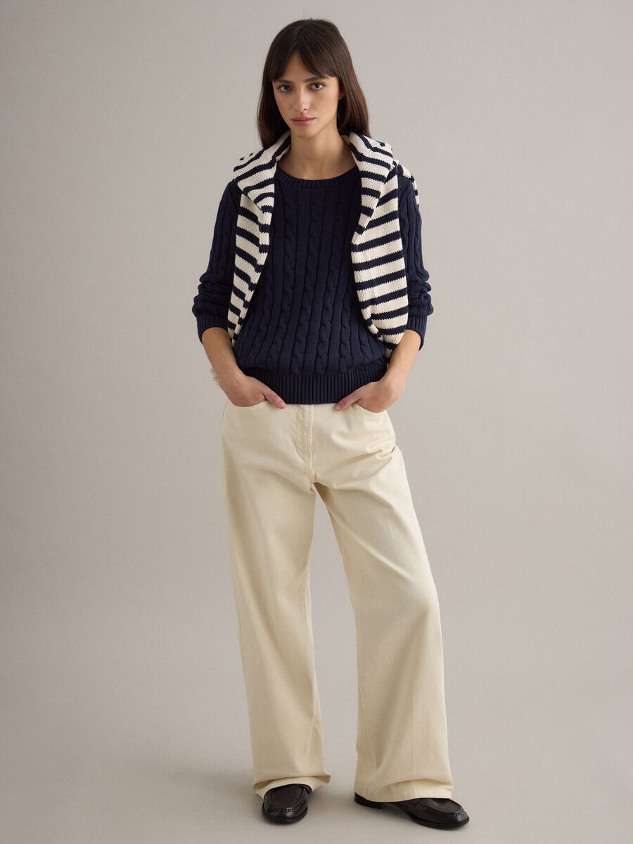 Blue sweater in pure cotton with regular fit and cable knit_2