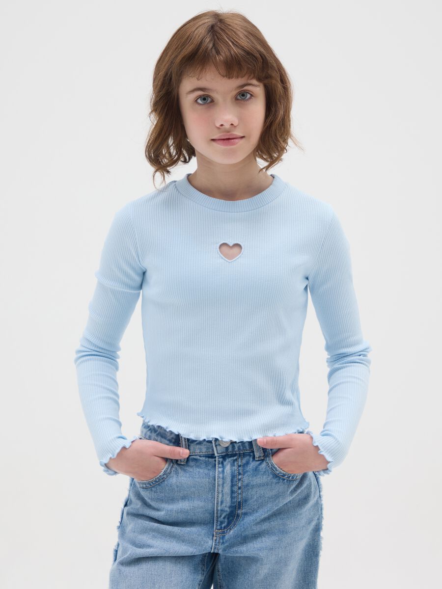 Maglia da ragazza in cotone elasticizzato azzurra regular fit_0
