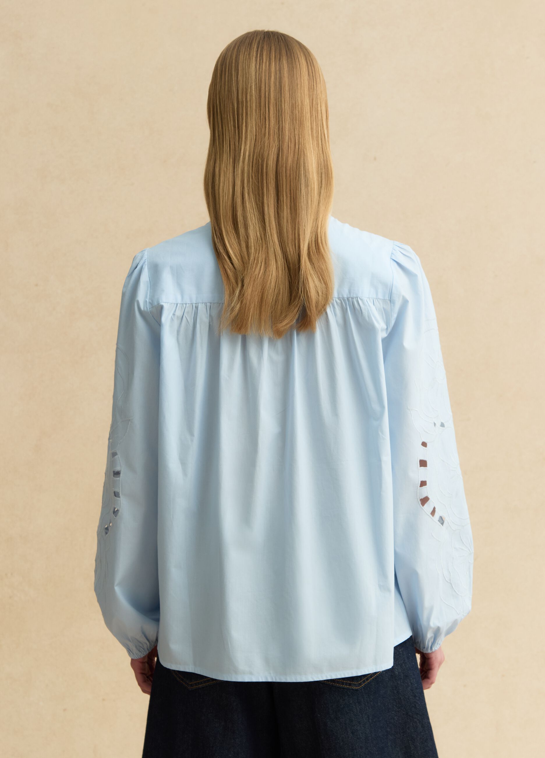 Light blue pure cotton shirt regular fit with embroidery