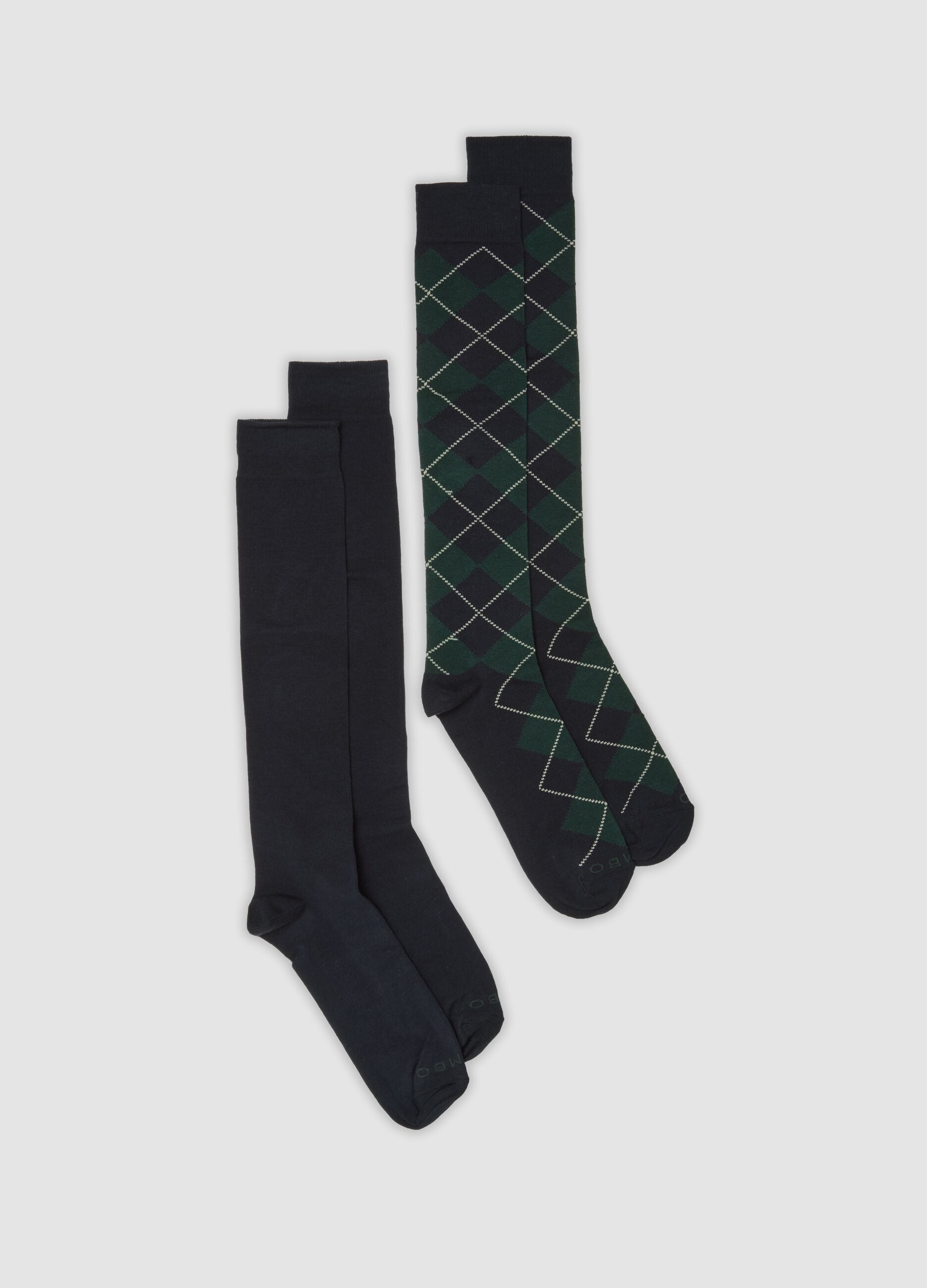 Two-pack of navy blue knee-high socks in stretch cotton