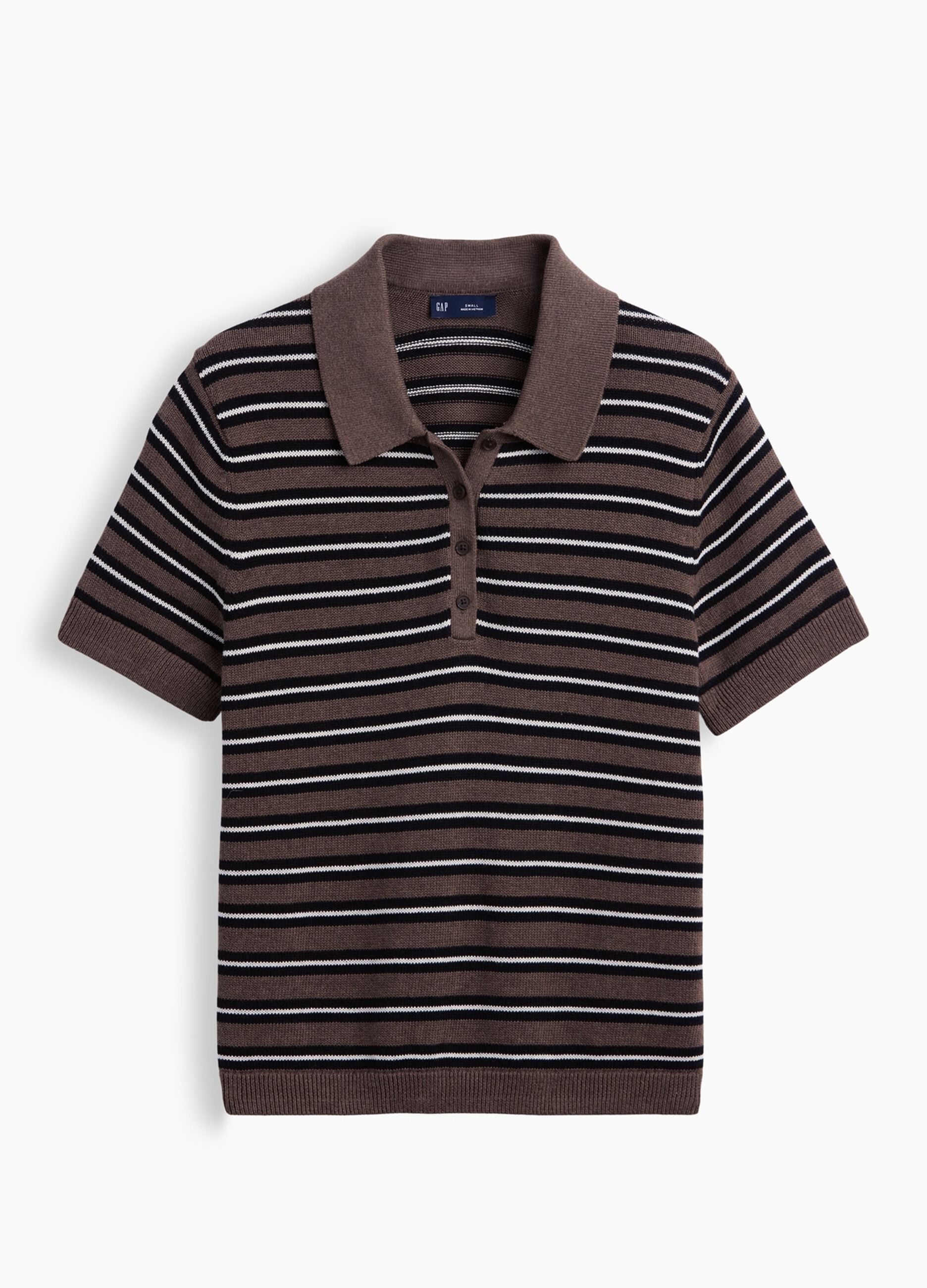 Brown pure cotton striped polo knit top