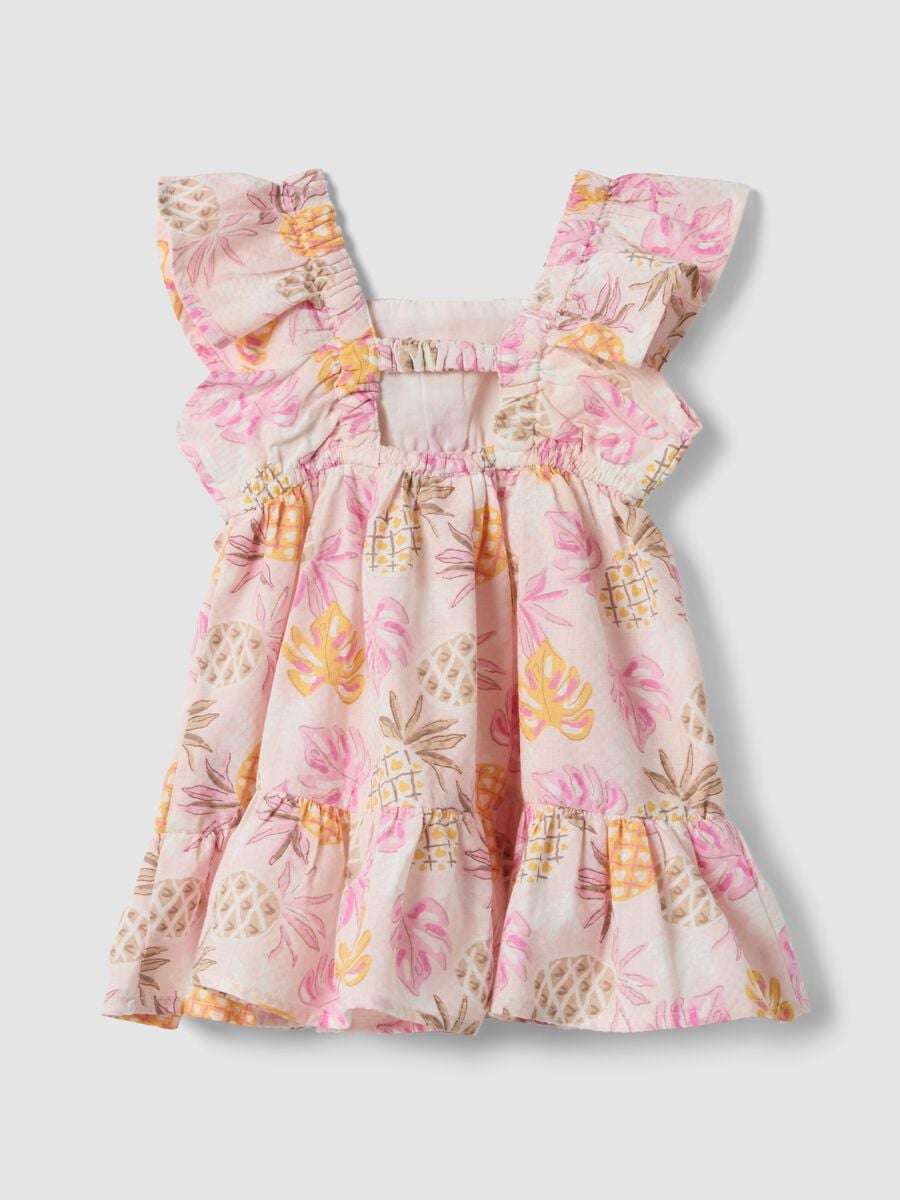 Pink pure cotton dress with tropical print_1