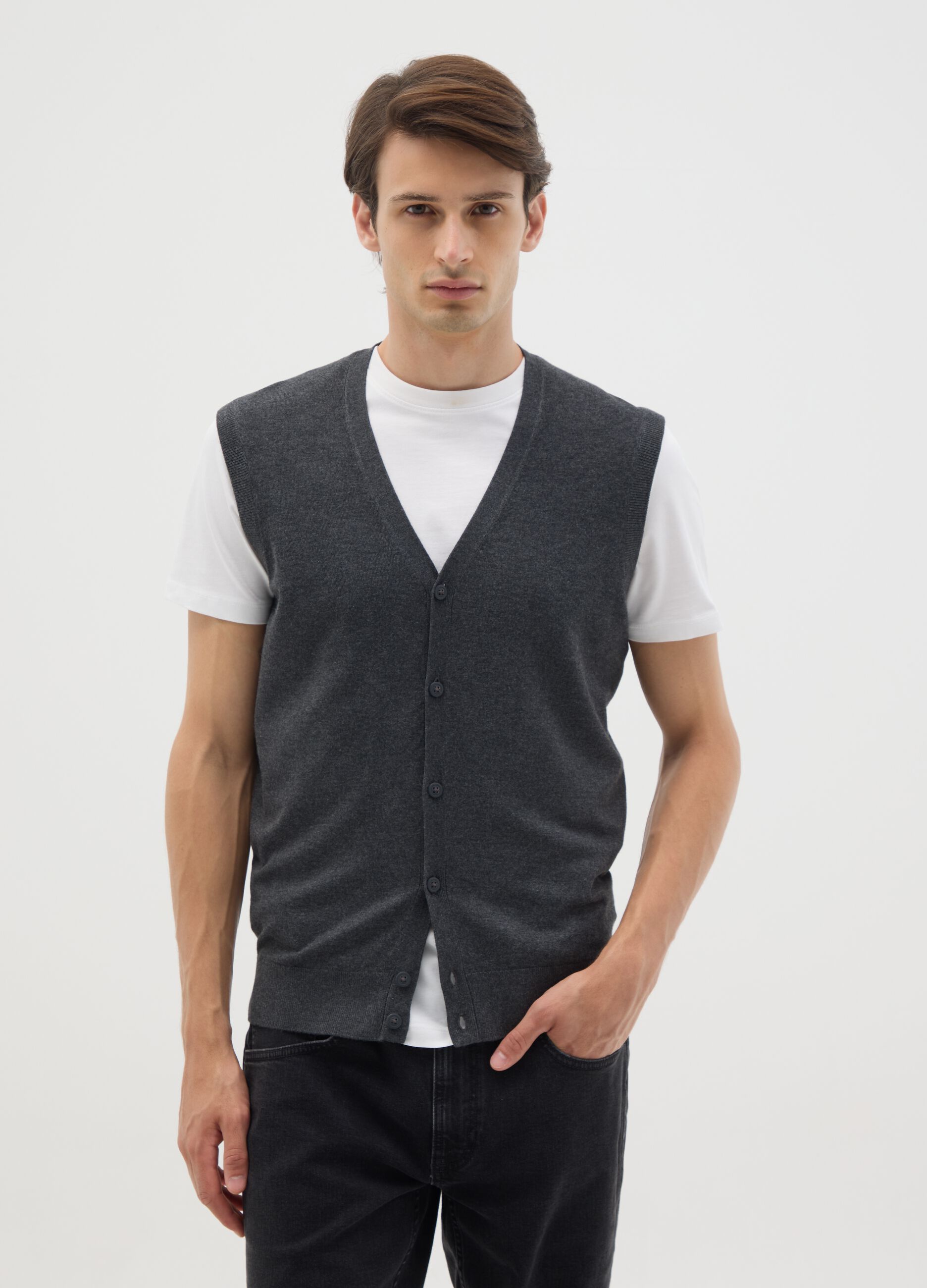 Grey viscose blend regular fit gilet