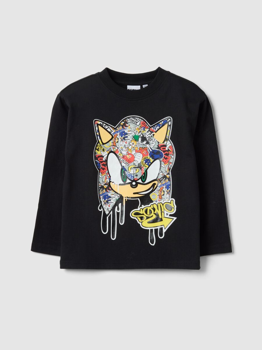 Children's black t-shirt in pure cotton with Sonic print_0