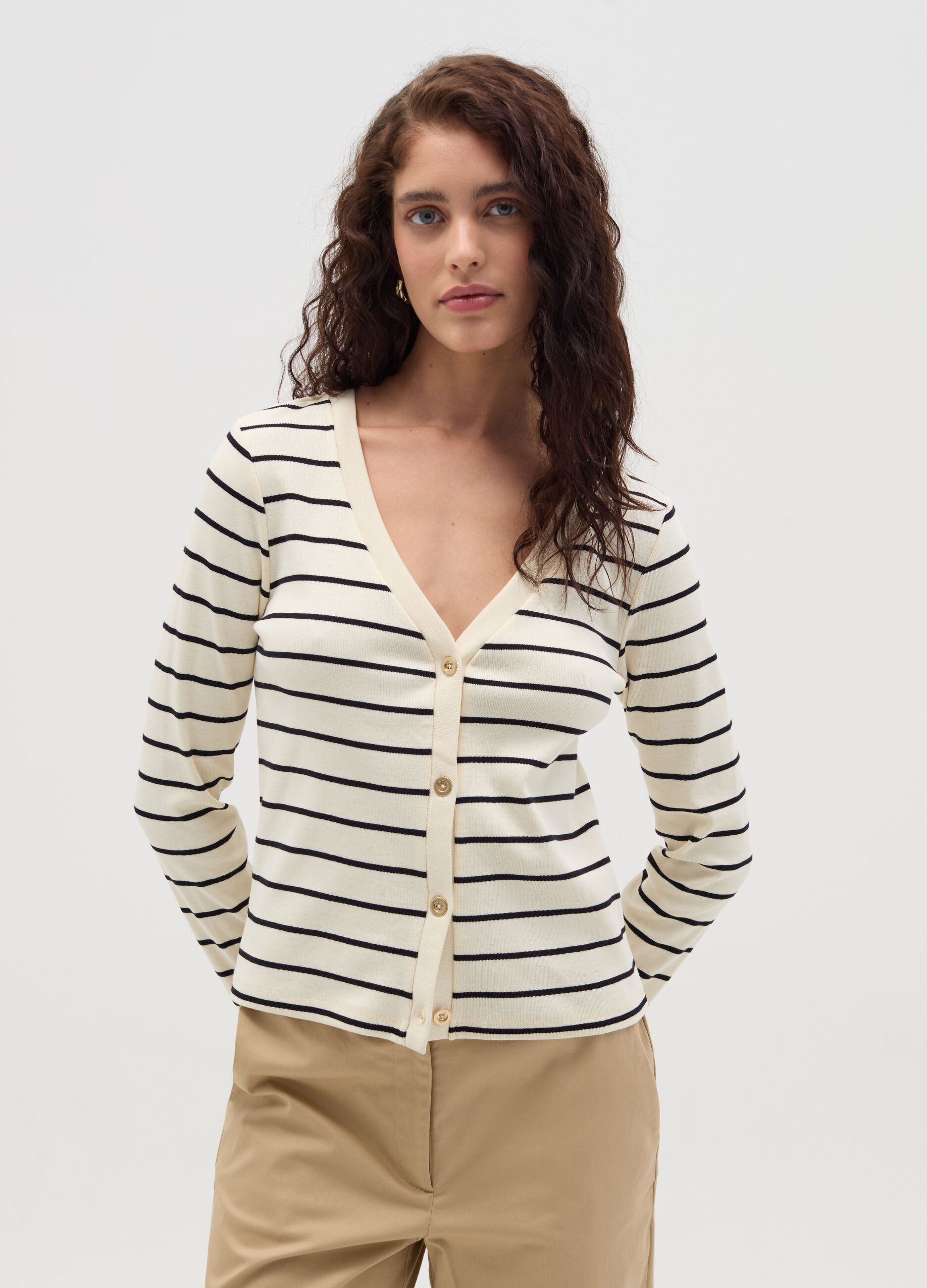 Striped cardigan with V neck