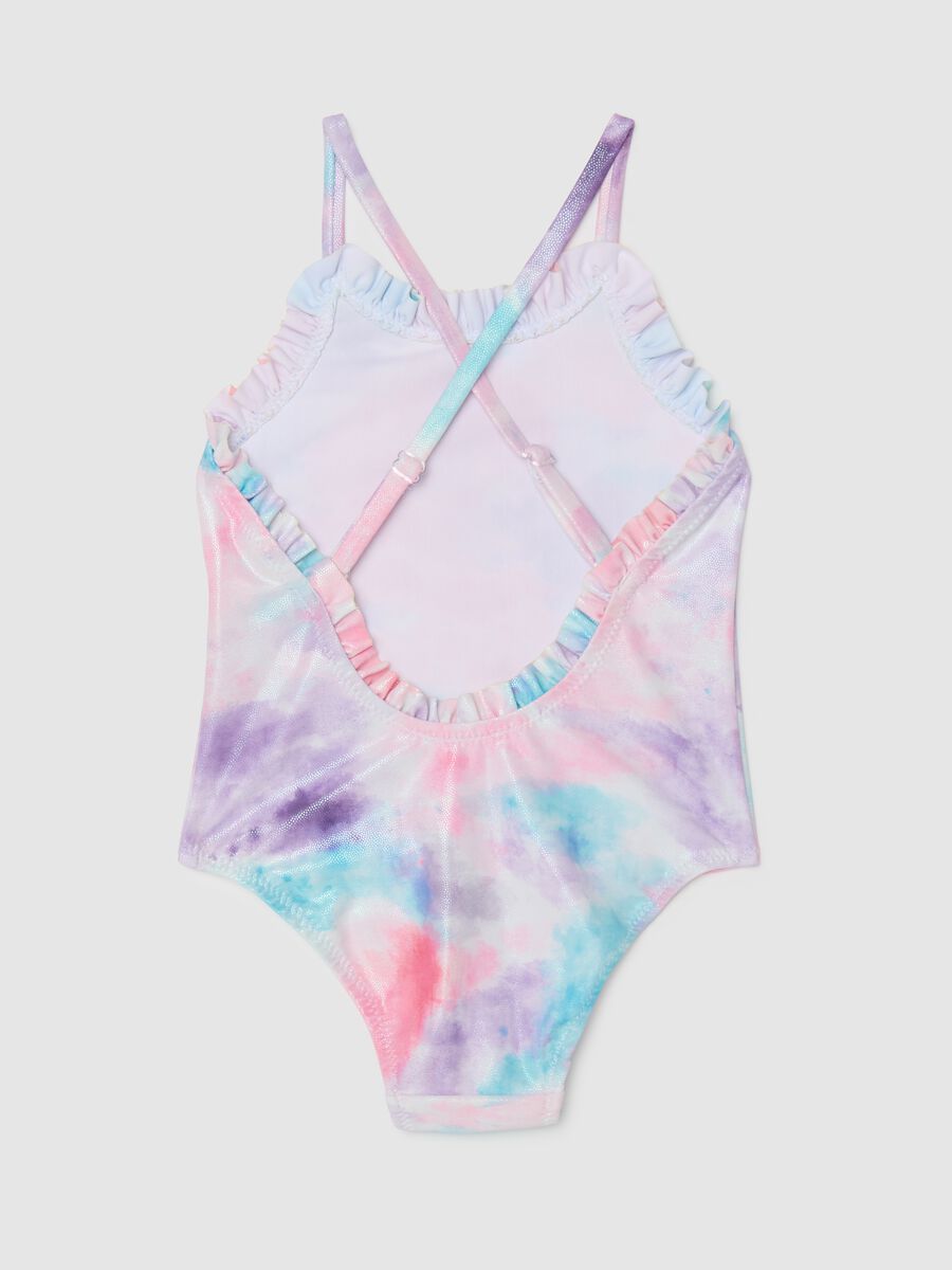 Multicolour stretch-blend swimsuit for girls with decorative ruffles_1
