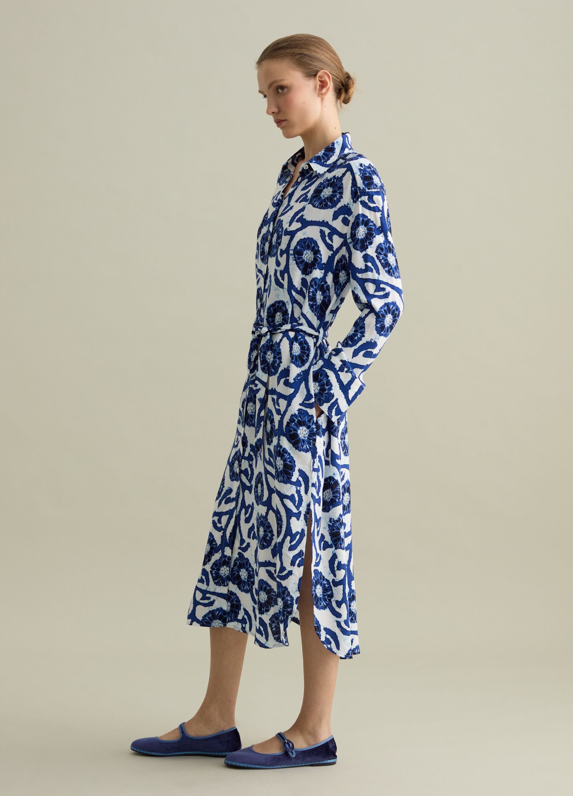 Vestito lungo chemisier con stampa