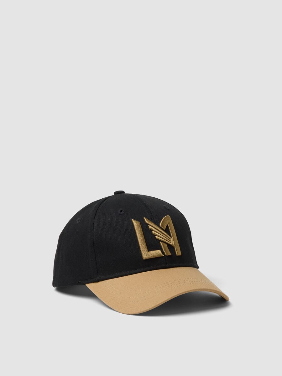 Black and beige pure cotton baseball cap with Los Angeles FC embroidery_0