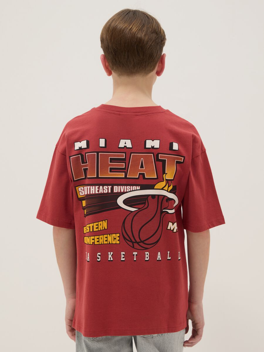 Red pure cotton kids' t-shirt relaxed fit with Miami Heat print_1