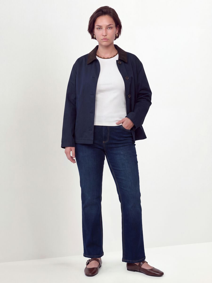 Giacca blu in puro cotone con colletto a contrasto regular fit_2