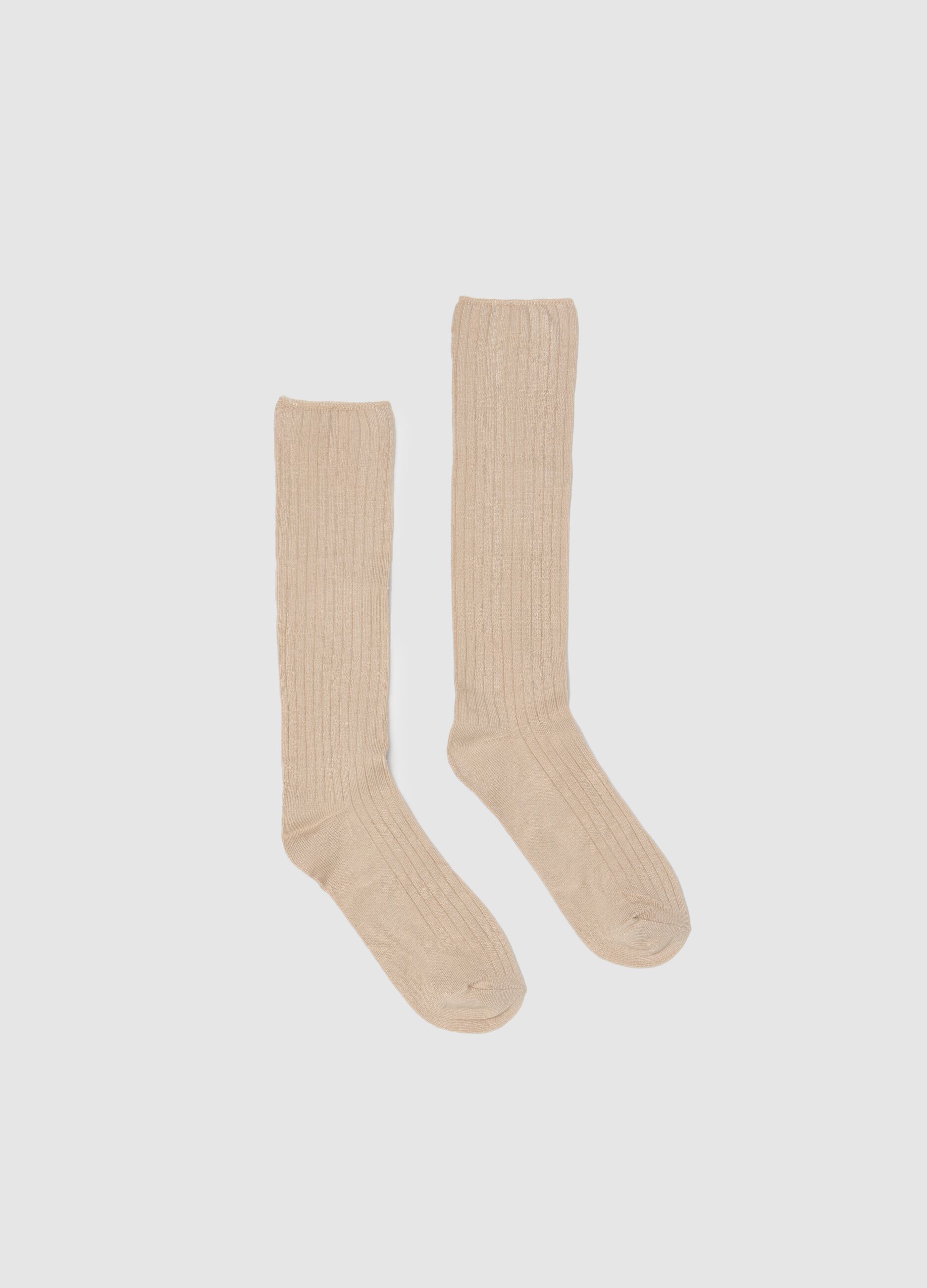 Elasticated long beige bamboo socks