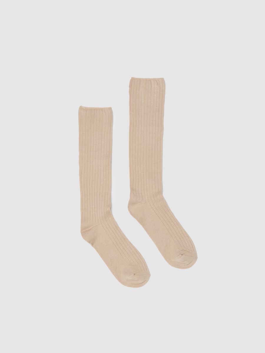 Elasticated long beige bamboo socks_0