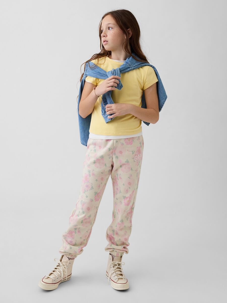 Pantaloni in misto cotone con motivo floreale_0