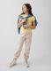 Girls' multicoloured cotton blend trousers with floral pattern_0