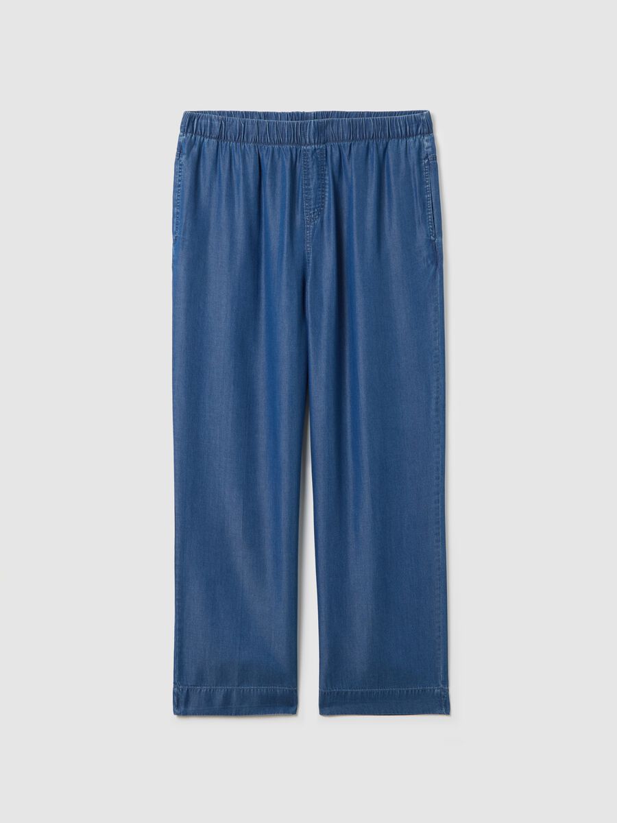 Curvy blue jogger trousers with denim effect_4