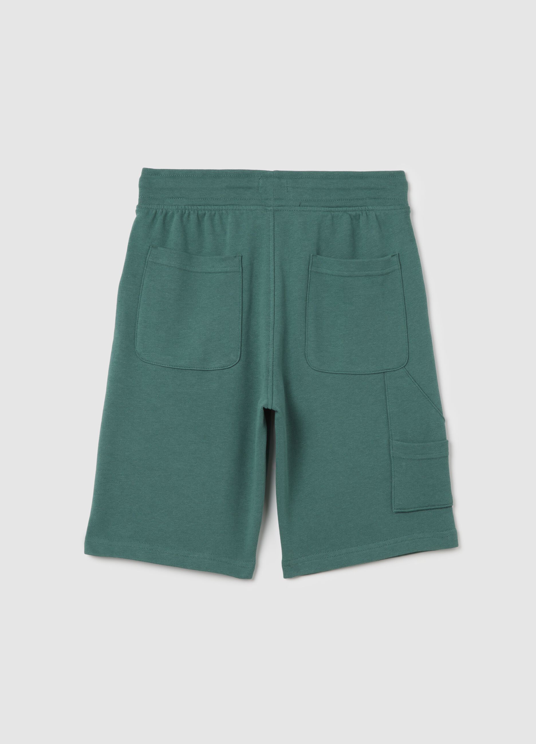 Pantaloni corti da ragazzo in puro cotone verde regular fit con tasche