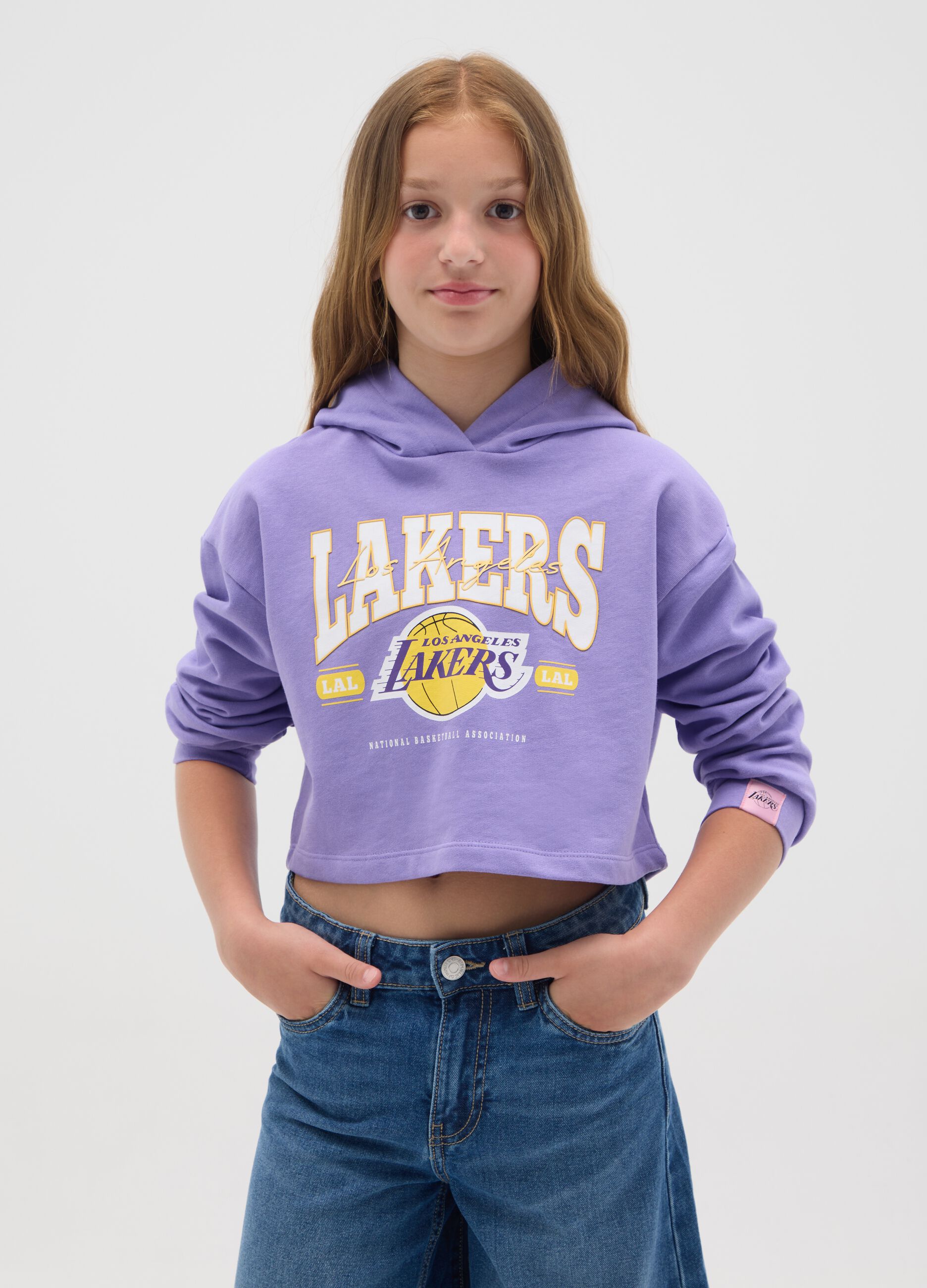 Felpa viola crop con cappuccio NBA Los Angeles Lakers