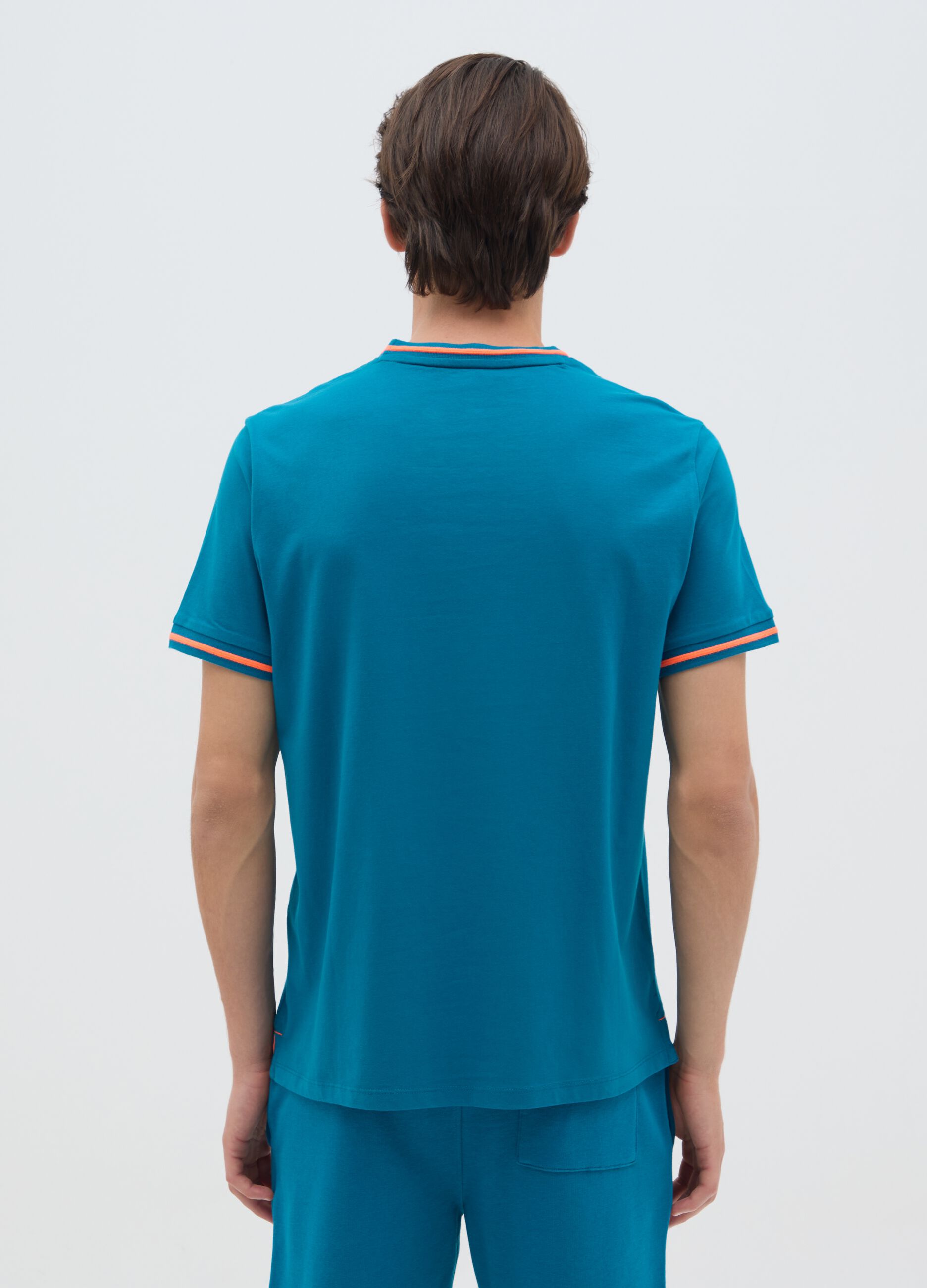 Men's pure cotton blue t-shirt regular fit with fluorescent details