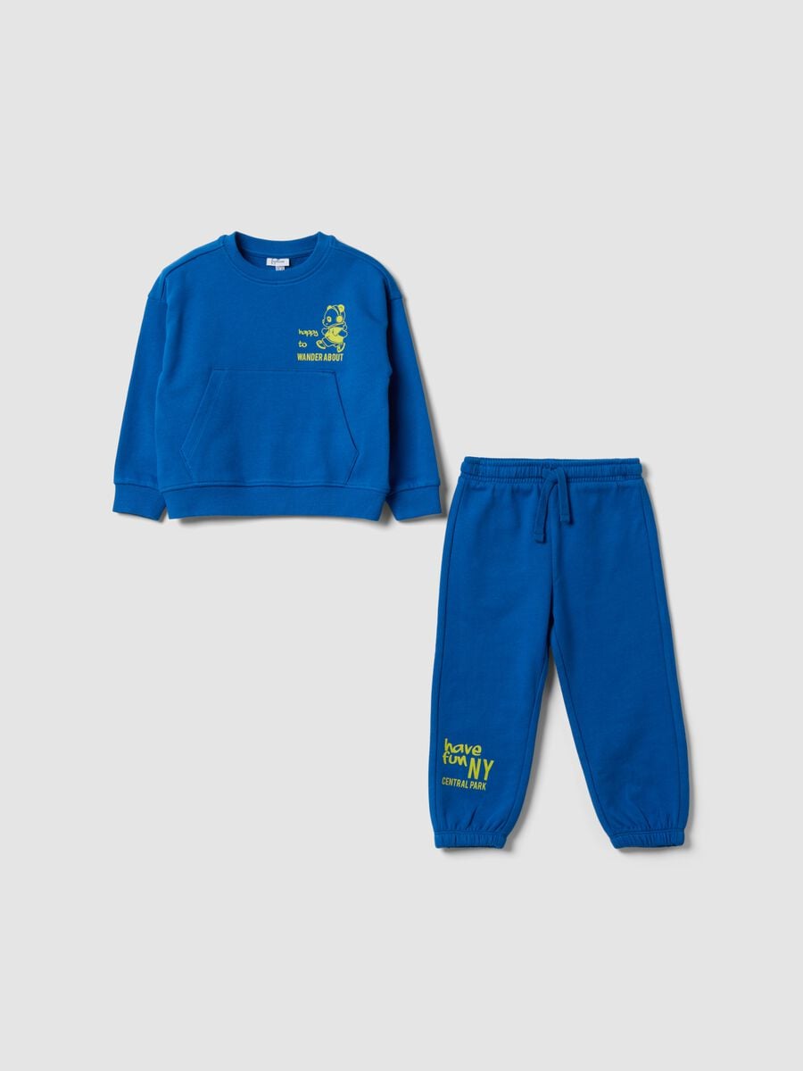 Completo jogging blu in puro cotone con stampa per bimbo_0