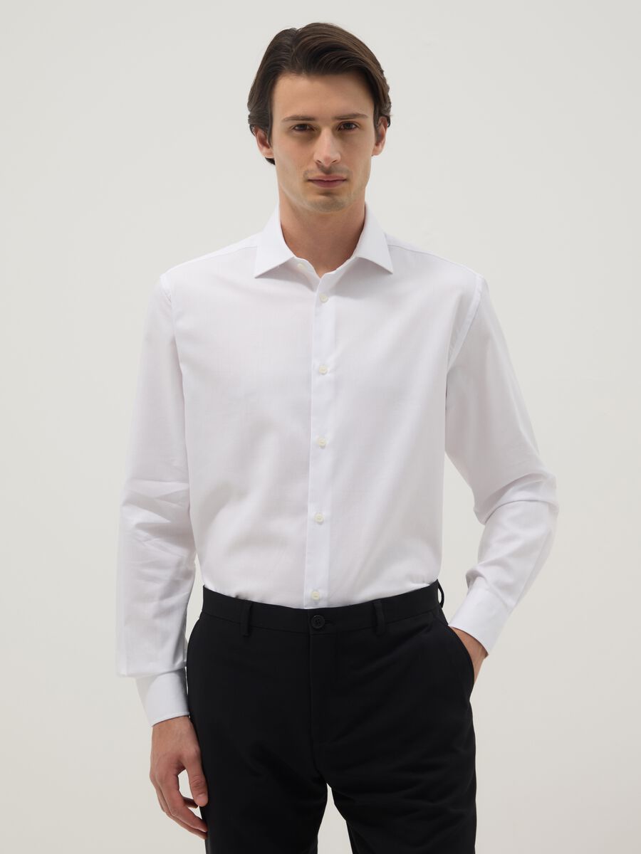 White pure cotton long sleeve shirt regular fit_0