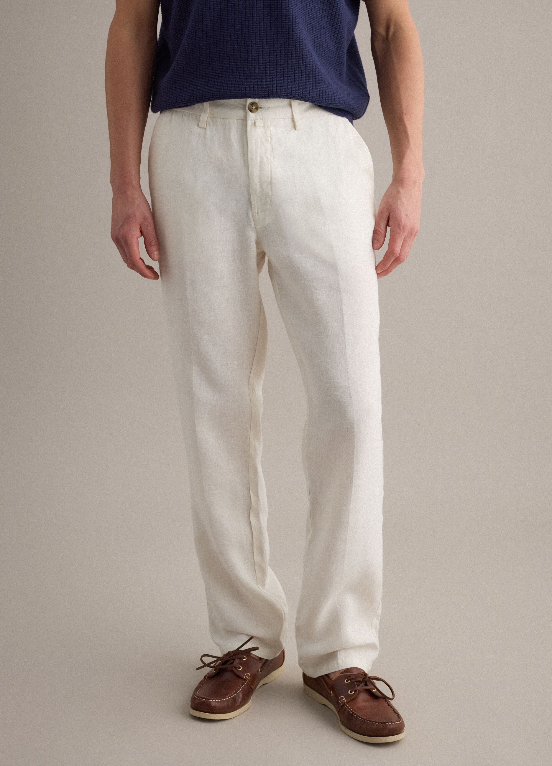White pure linen chino trousers, regular fit
