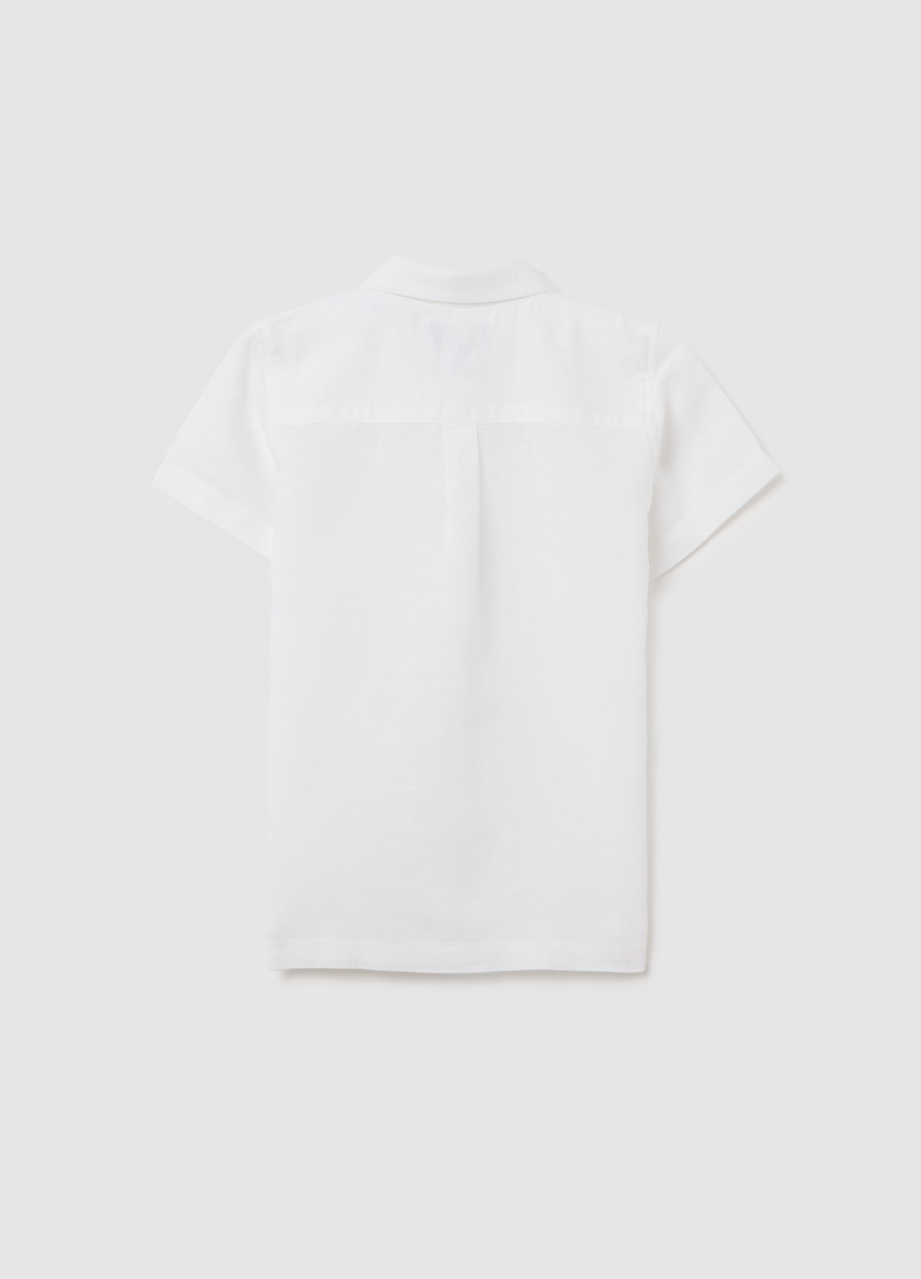 White regular fit linen-cotton blend child's shirt with buttons