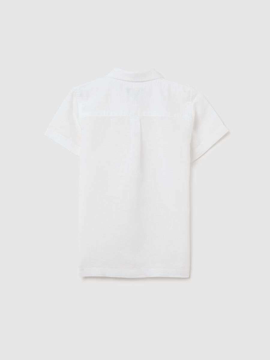 White regular fit linen-cotton blend child's shirt with buttons_1