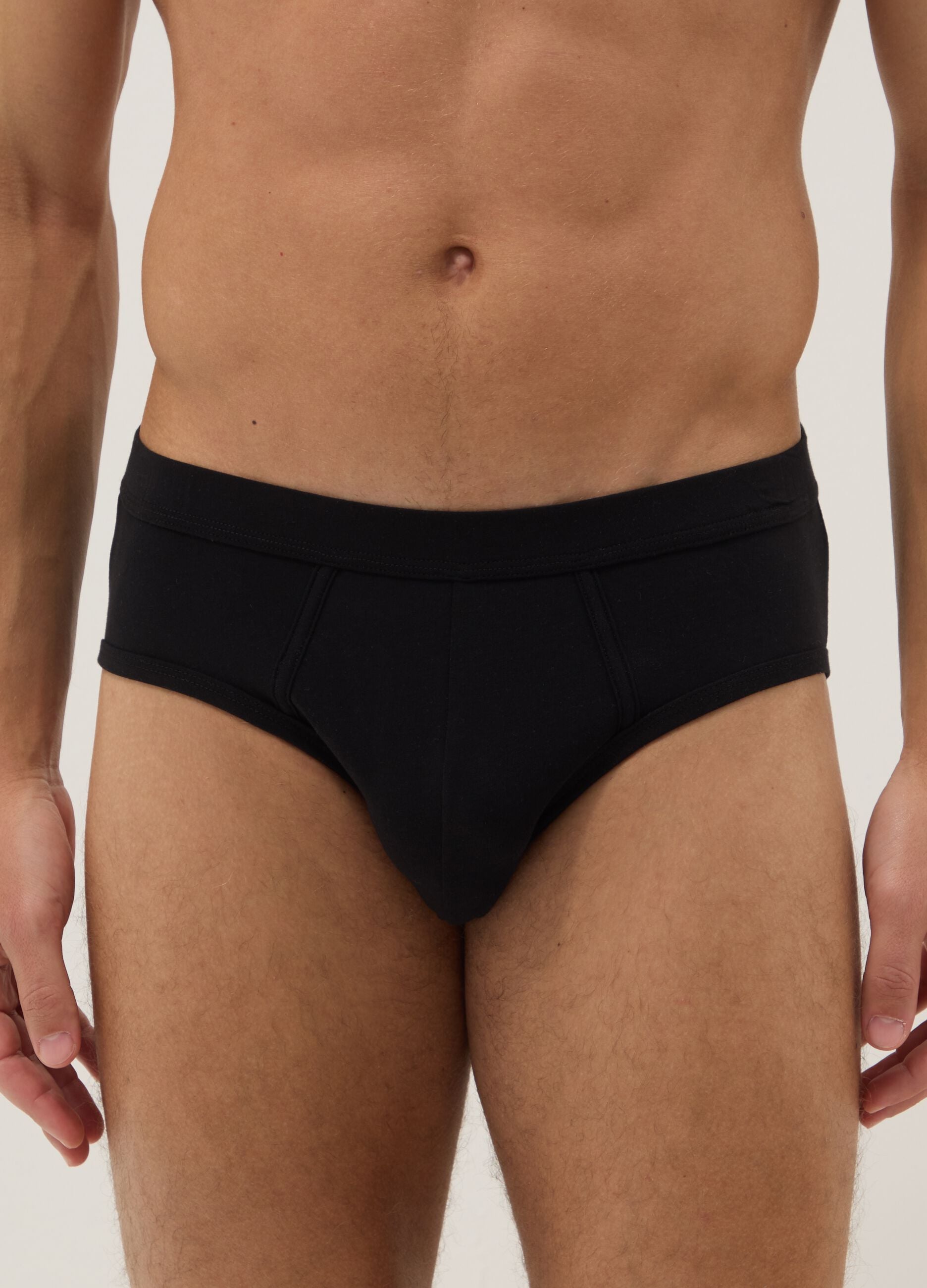 Pack of 3 black stretch cotton briefs, regular fit